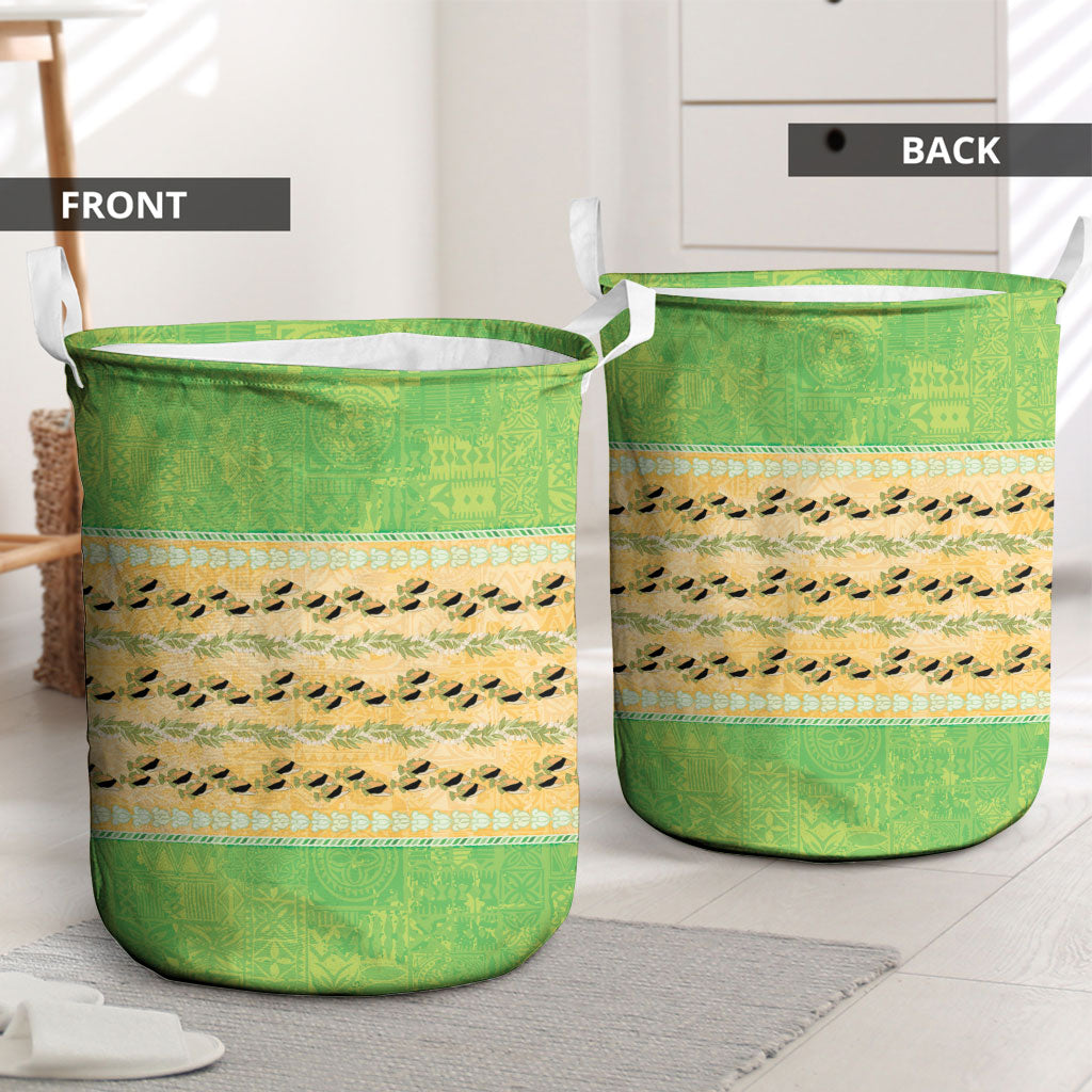 Hawaii Humuhumu Fish Maile Pikake Lei Laundry Basket Tribal Tapa Green Version LT05 - Polynesian Pride