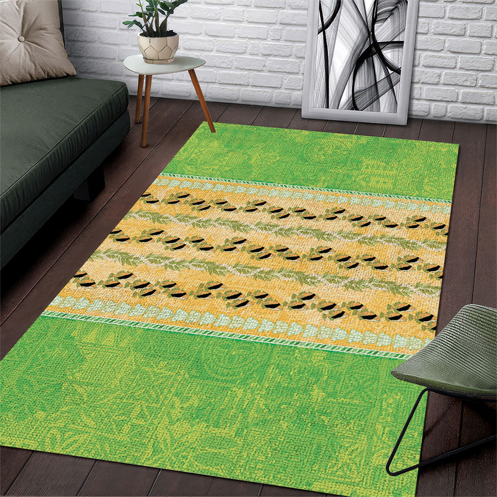 Hawaii Humuhumu Fish Maile Pikake Lei Area Rug Tribal Tapa Green Version LT05 Green - Polynesian Pride
