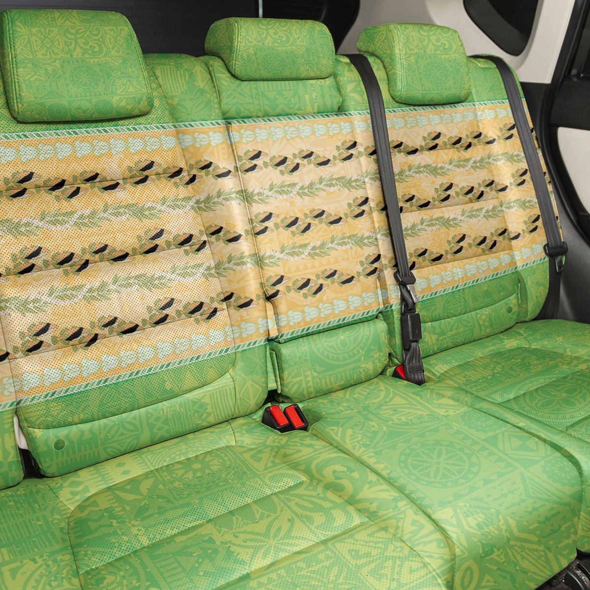 Hawaii Humuhumu Fish Maile Pikake Lei Back Car Seat Cover Tribal Tapa Green Version LT05 - Polynesian Pride