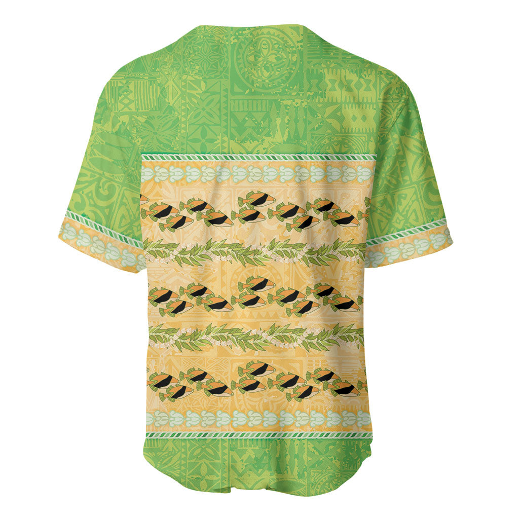 Hawaii Humuhumu Fish Maile Pikake Lei Baseball Jersey Tribal Tapa Green Version LT05 - Polynesian Pride