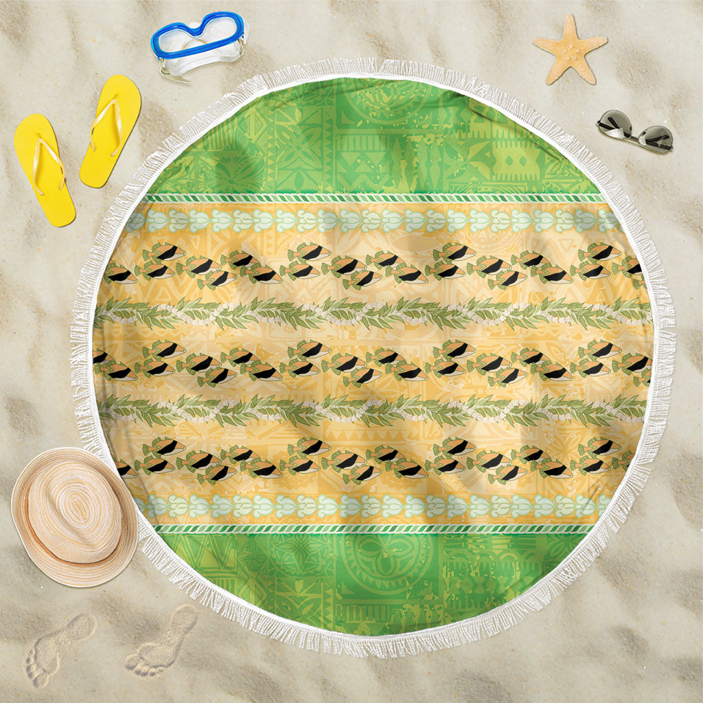 Hawaii Humuhumu Fish Maile Pikake Lei Beach Blanket Tribal Tapa Green Version LT05 One Size 150cm Green - Polynesian Pride