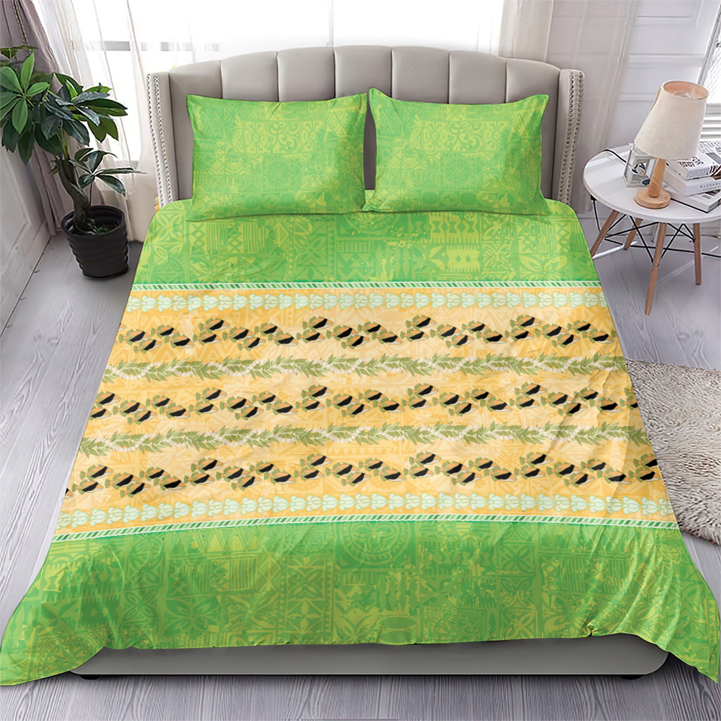 Hawaii Humuhumu Fish Maile Pikake Lei Bedding Set Tribal Tapa Green Version LT05 - Polynesian Pride