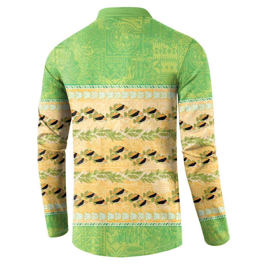 Hawaii Humuhumu Fish Maile Pikake Lei Button Sweatshirt Tribal Tapa Green Version LT05 - Polynesian Pride