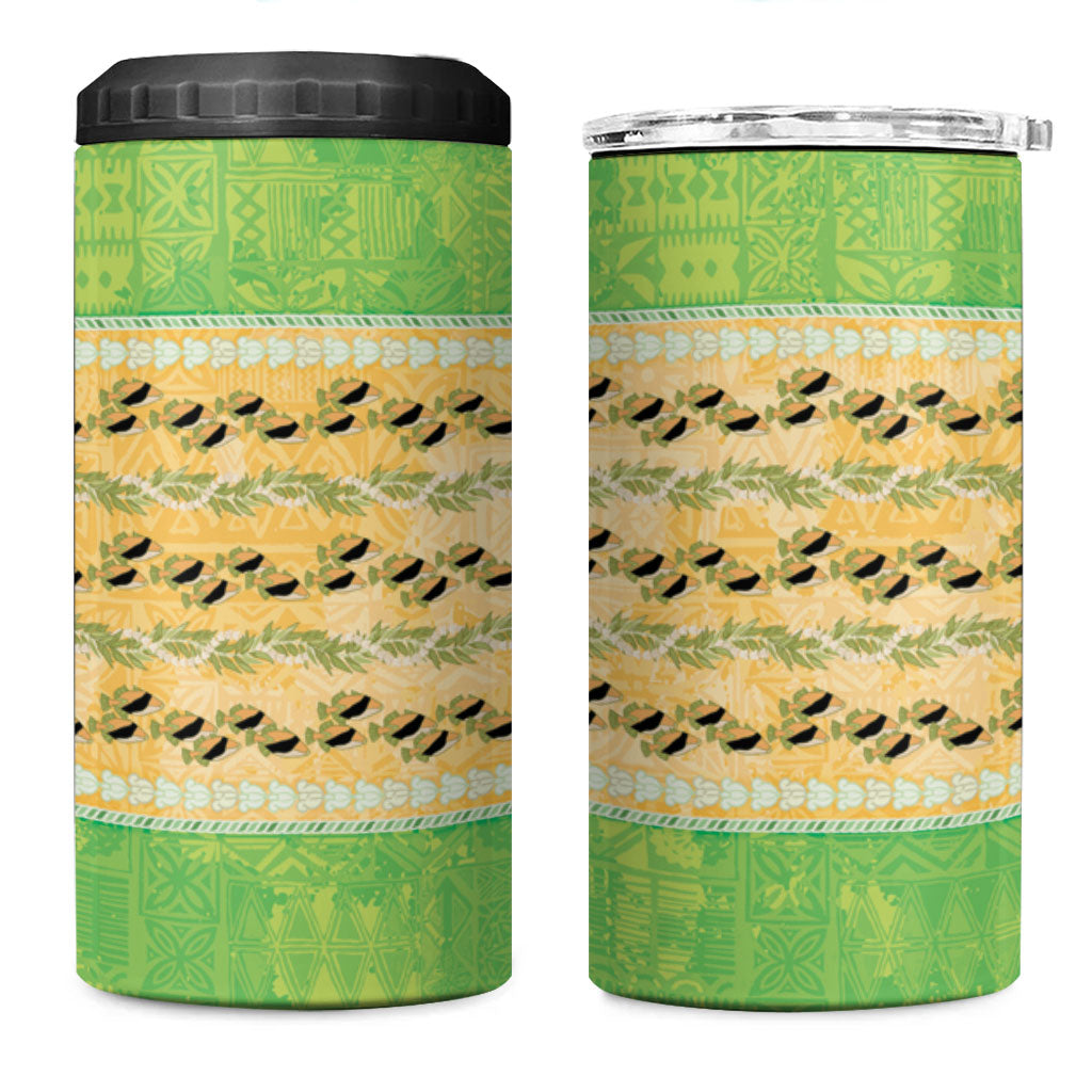 Hawaii Humuhumu Fish Maile Pikake Lei 4 in 1 Can Cooler Tumbler Tribal Tapa Green Version LT05 One Size: 16 oz Green - Polynesian Pride