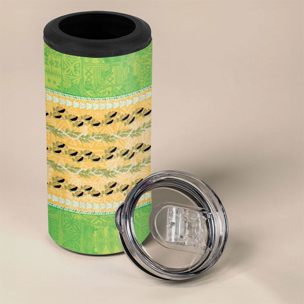 Hawaii Humuhumu Fish Maile Pikake Lei 4 in 1 Can Cooler Tumbler Tribal Tapa Green Version LT05 - Polynesian Pride