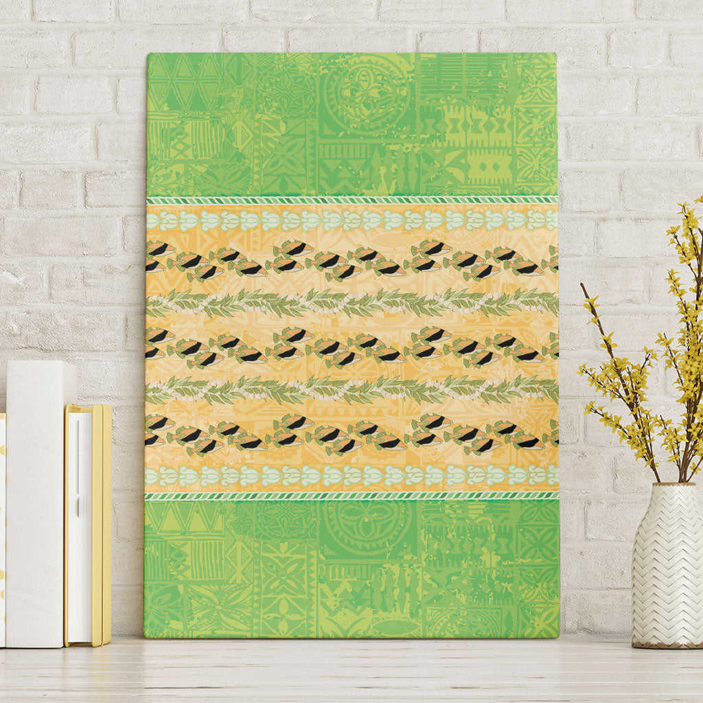Hawaii Humuhumu Fish Maile Pikake Lei Canvas Wall Art Tribal Tapa Green Version LT05 Without Frame Green - Polynesian Pride