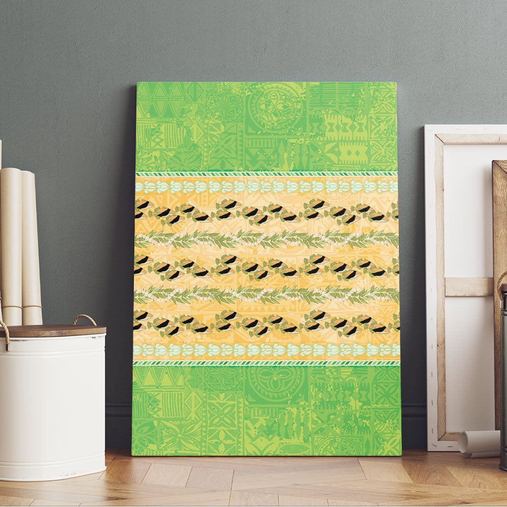 Hawaii Humuhumu Fish Maile Pikake Lei Canvas Wall Art Tribal Tapa Green Version LT05 - Polynesian Pride
