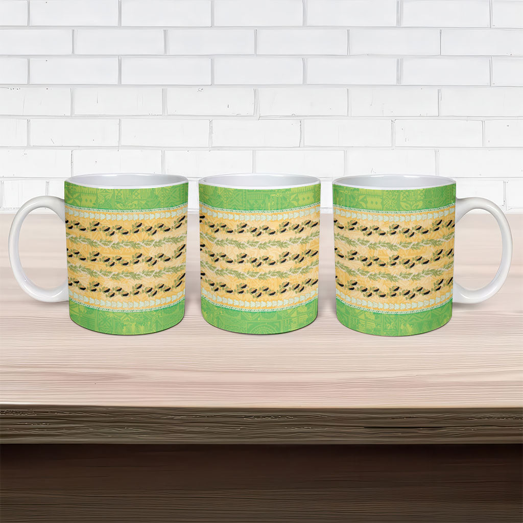 Hawaii Humuhumu Fish Maile Pikake Lei Ceramic Mug Tribal Tapa Green Version LT05 - Polynesian Pride