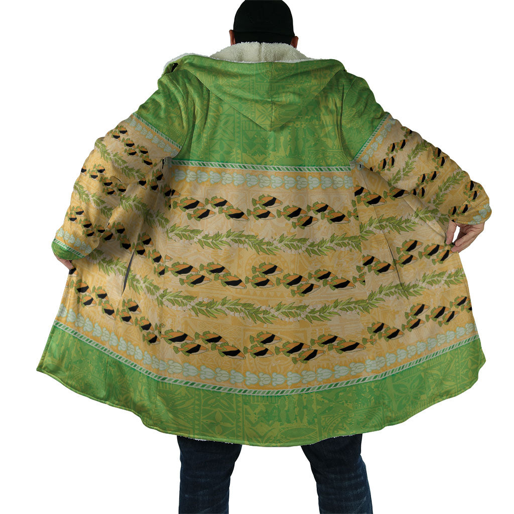 Hawaii Humuhumu Fish Maile Pikake Lei Cloak Tribal Tapa Green Version LT05 - Polynesian Pride