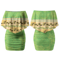 Hawaii Humuhumu Fish Maile Pikake Lei Couples Matching Off Shoulder Short Dress and Long Sleeve Button Shirt Tribal Tapa Green Version LT05 - Polynesian Pride
