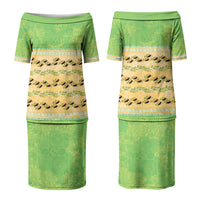 Hawaii Humuhumu Fish Maile Pikake Lei Couples Matching Puletasi and Hawaiian Shirt Tribal Tapa Green Version LT05 - Polynesian Pride