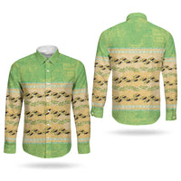 Hawaii Humuhumu Fish Maile Pikake Lei Couples Matching Summer Maxi Dress and Long Sleeve Button Shirt Tribal Tapa Green Version LT05 - Polynesian Pride