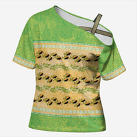 Hawaii Humuhumu Fish Maile Pikake Lei Cross Shoulder Shirt Tribal Tapa Green Version LT05 Female Green - Polynesian Pride