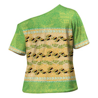 Hawaii Humuhumu Fish Maile Pikake Lei Cross Shoulder Shirt Tribal Tapa Green Version LT05 - Polynesian Pride