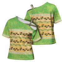 Hawaii Humuhumu Fish Maile Pikake Lei Cross Shoulder Shirt Tribal Tapa Green Version LT05 - Polynesian Pride
