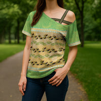 Hawaii Humuhumu Fish Maile Pikake Lei Cross Shoulder Shirt Tribal Tapa Green Version LT05 - Polynesian Pride