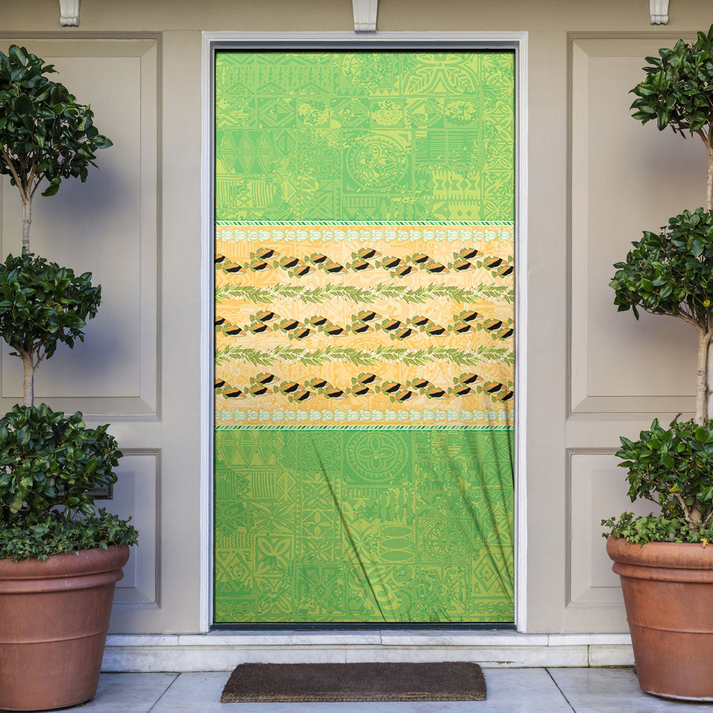Hawaii Humuhumu Fish Maile Pikake Lei Door Cover Tribal Tapa Green Version LT05 Green - Polynesian Pride