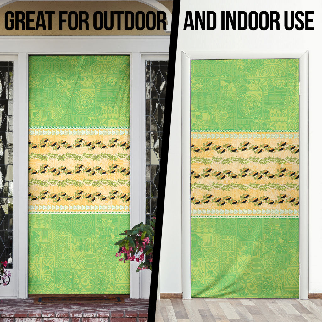 Hawaii Humuhumu Fish Maile Pikake Lei Door Cover Tribal Tapa Green Version LT05 - Polynesian Pride