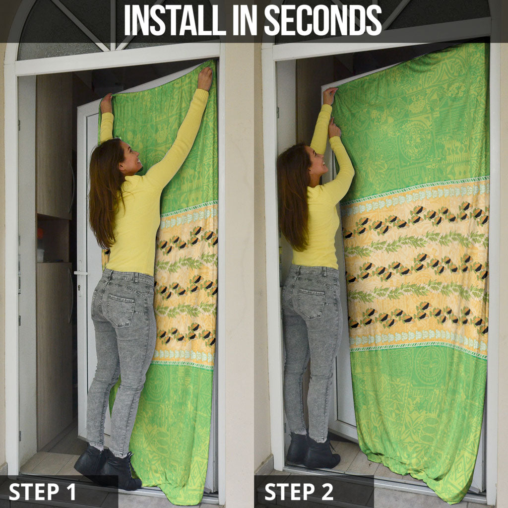 Hawaii Humuhumu Fish Maile Pikake Lei Door Cover Tribal Tapa Green Version LT05 - Polynesian Pride