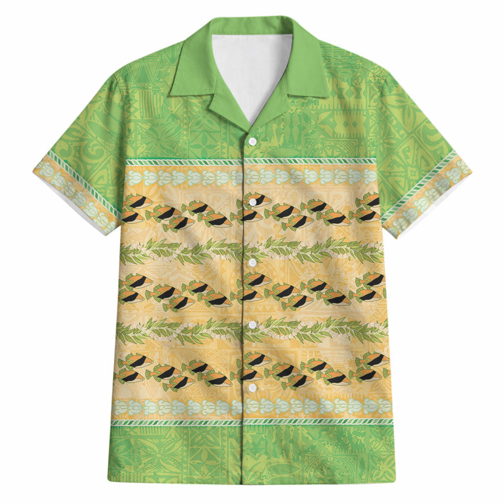 Hawaii Humuhumu Fish Maile Pikake Lei Hawaiian Shirt Tribal Tapa Green Version LT05 Green - Polynesian Pride