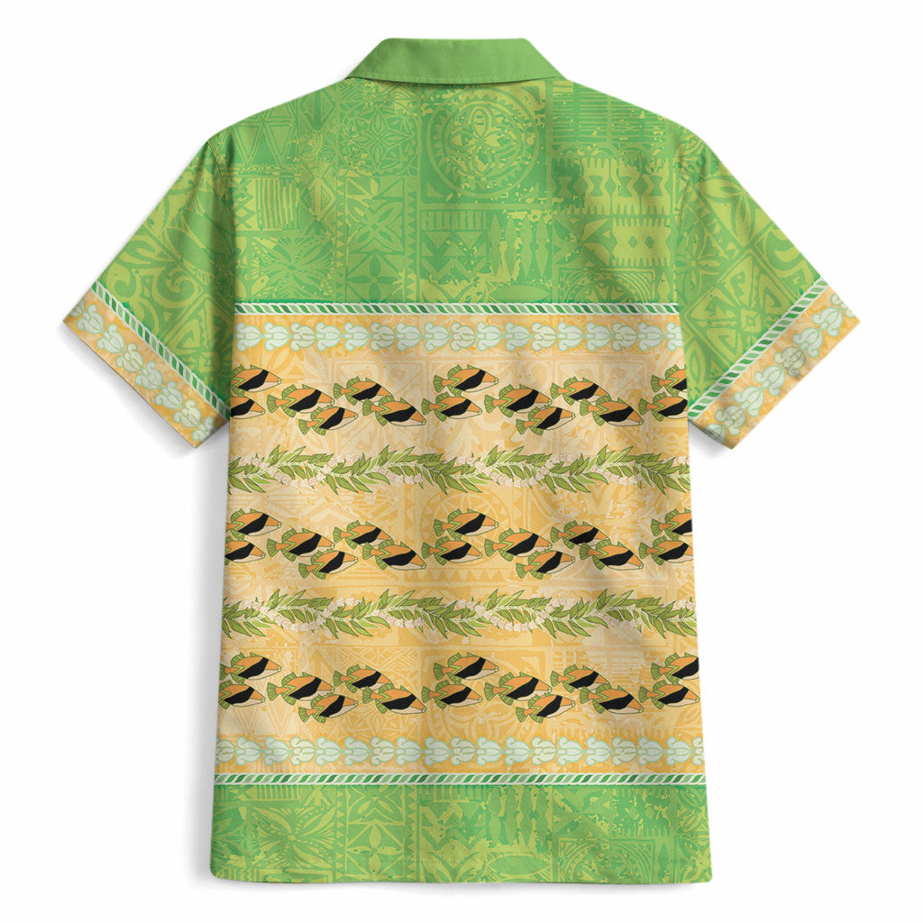 Hawaii Humuhumu Fish Maile Pikake Lei Hawaiian Shirt Tribal Tapa Green Version LT05 - Polynesian Pride