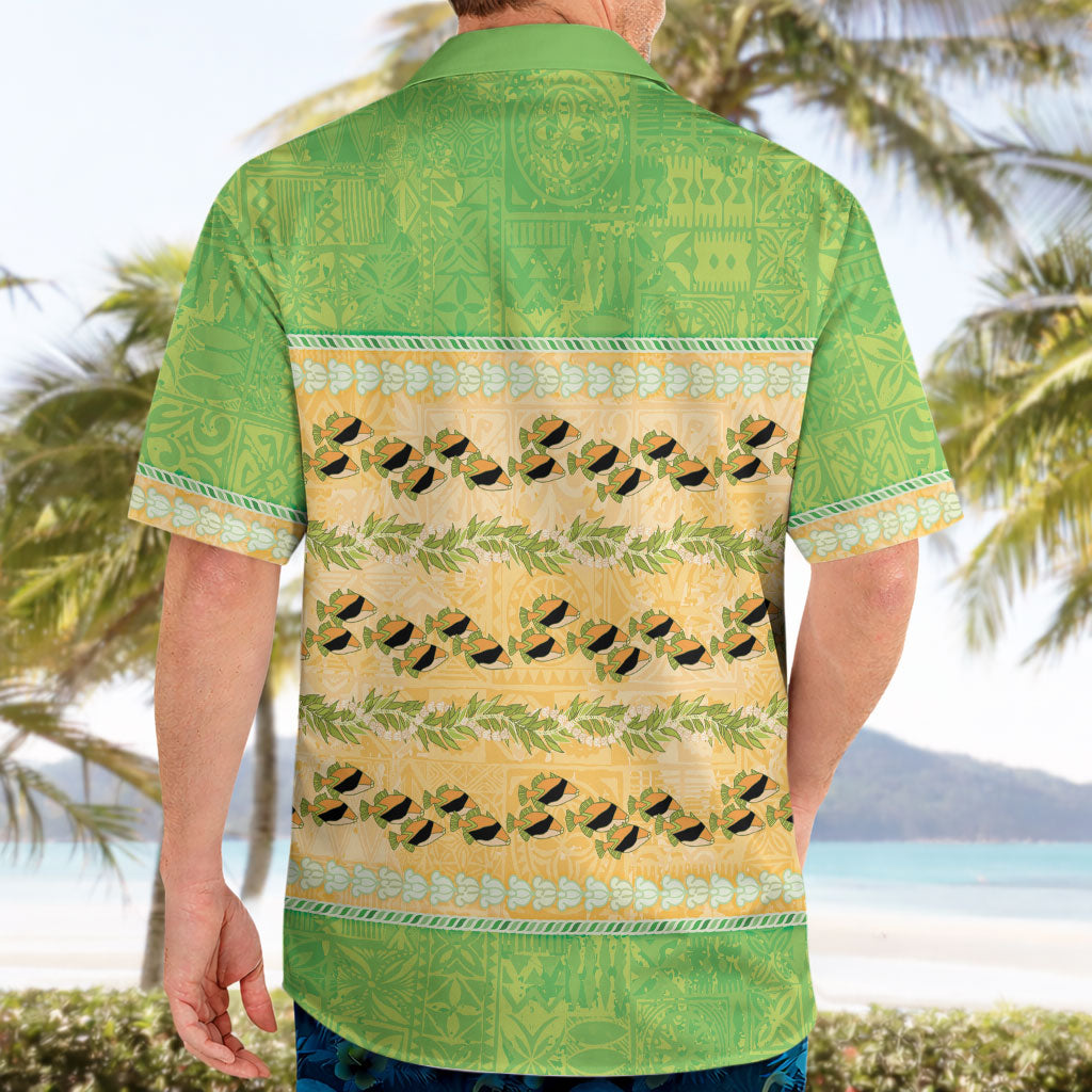 Hawaii Humuhumu Fish Maile Pikake Lei Hawaiian Shirt Tribal Tapa Green Version LT05 - Polynesian Pride