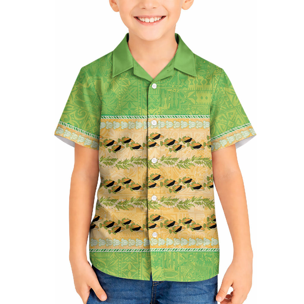 Hawaii Humuhumu Fish Maile Pikake Lei Hawaiian Shirt Tribal Tapa Green Version LT05 - Polynesian Pride