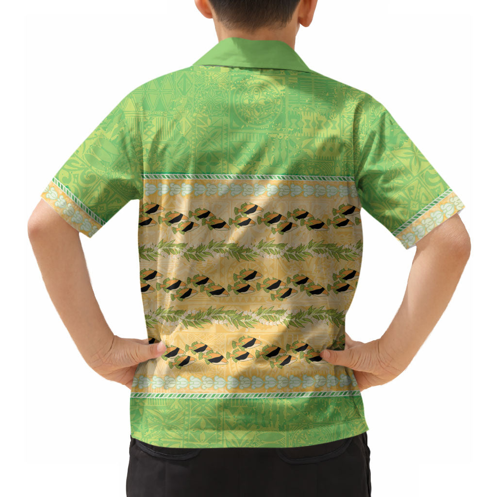 Hawaii Humuhumu Fish Maile Pikake Lei Hawaiian Shirt Tribal Tapa Green Version LT05 - Polynesian Pride