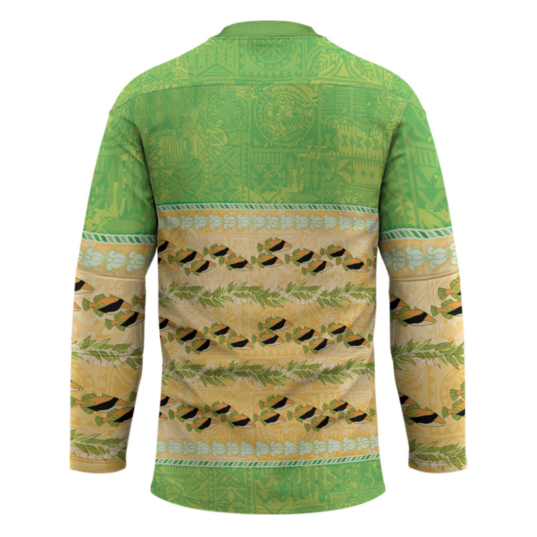 Hawaii Humuhumu Fish Maile Pikake Lei Hockey Jersey Tribal Tapa Green Version LT05 - Polynesian Pride