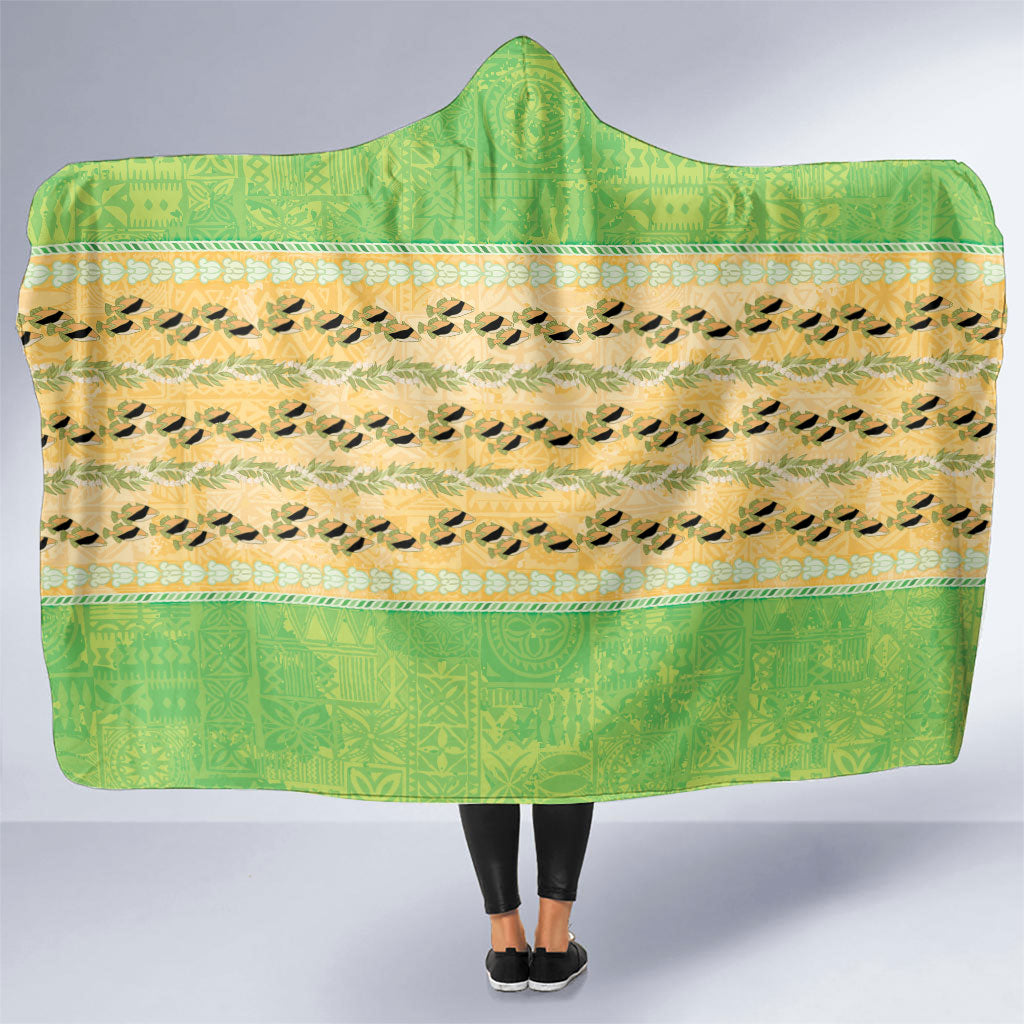Hawaii Humuhumu Fish Maile Pikake Lei Hooded Blanket Tribal Tapa Green Version LT05 One Size Green - Polynesian Pride