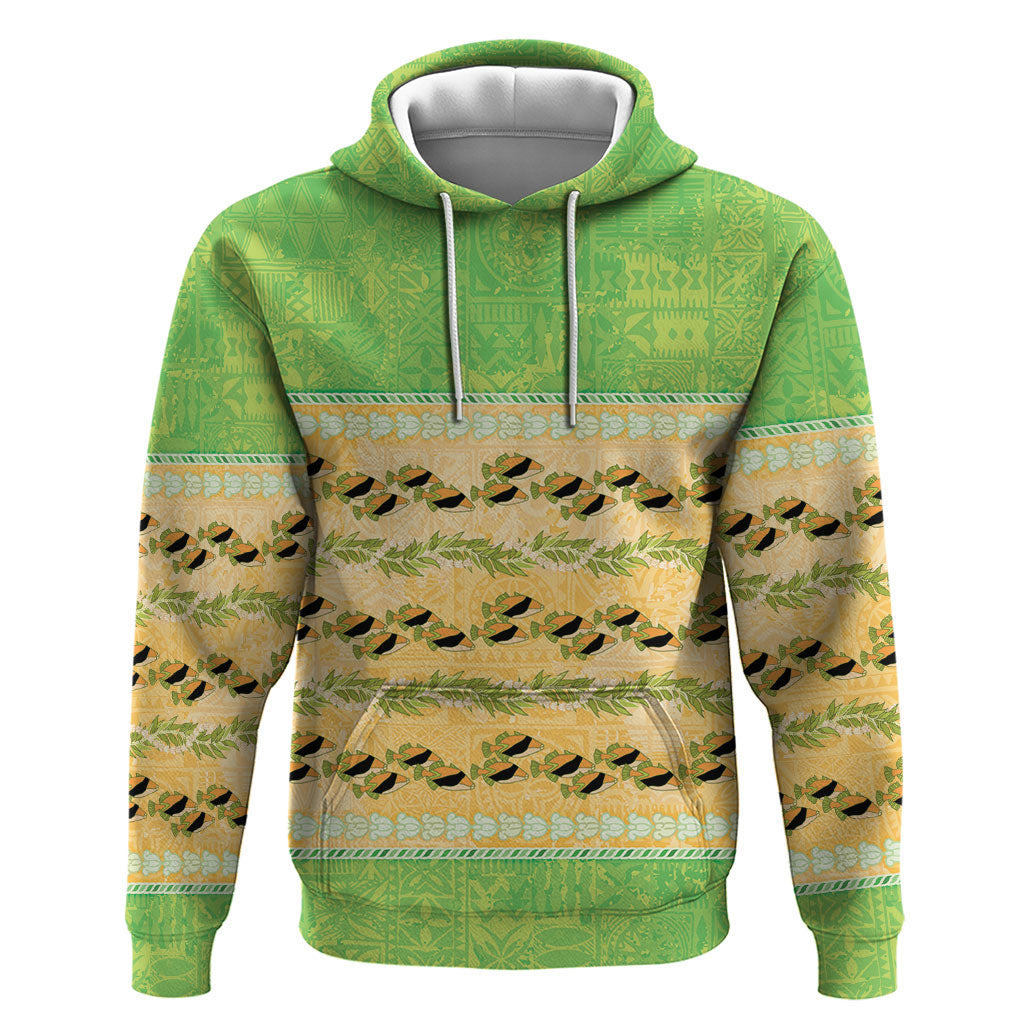 Hawaii Humuhumu Fish Maile Pikake Lei Hoodie Tribal Tapa Green Version LT05 Pullover Hoodie Green - Polynesian Pride