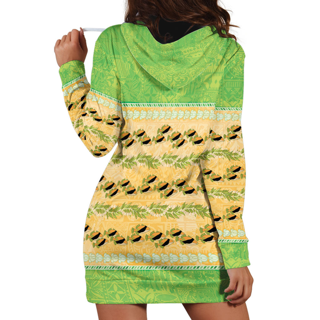 Hawaii Humuhumu Fish Maile Pikake Lei Hoodie Dress Tribal Tapa Green Version LT05 - Polynesian Pride