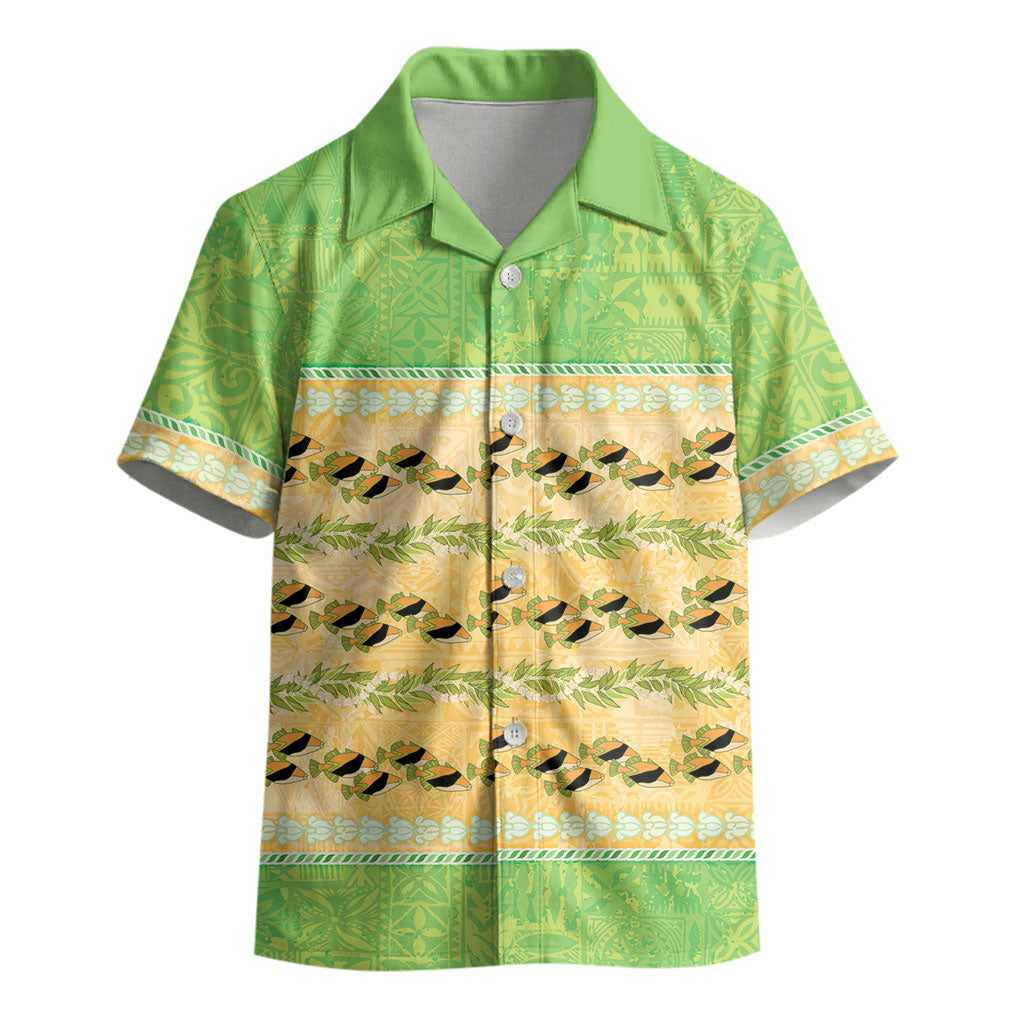 Hawaii Humuhumu Fish Maile Pikake Lei Kid Hawaiian Shirt Tribal Tapa Green Version LT05 - Polynesian Pride