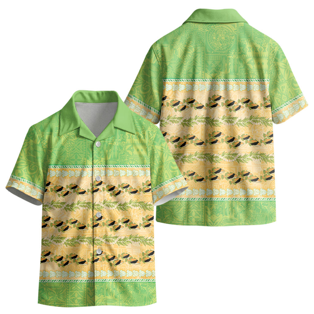 Hawaii Humuhumu Fish Maile Pikake Lei Kid Hawaiian Shirt Tribal Tapa Green Version LT05 - Polynesian Pride