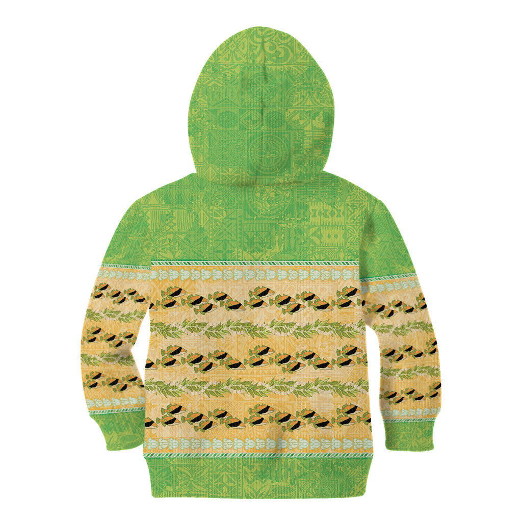 Hawaii Humuhumu Fish Maile Pikake Lei Kid Hoodie Tribal Tapa Green Version LT05 - Polynesian Pride