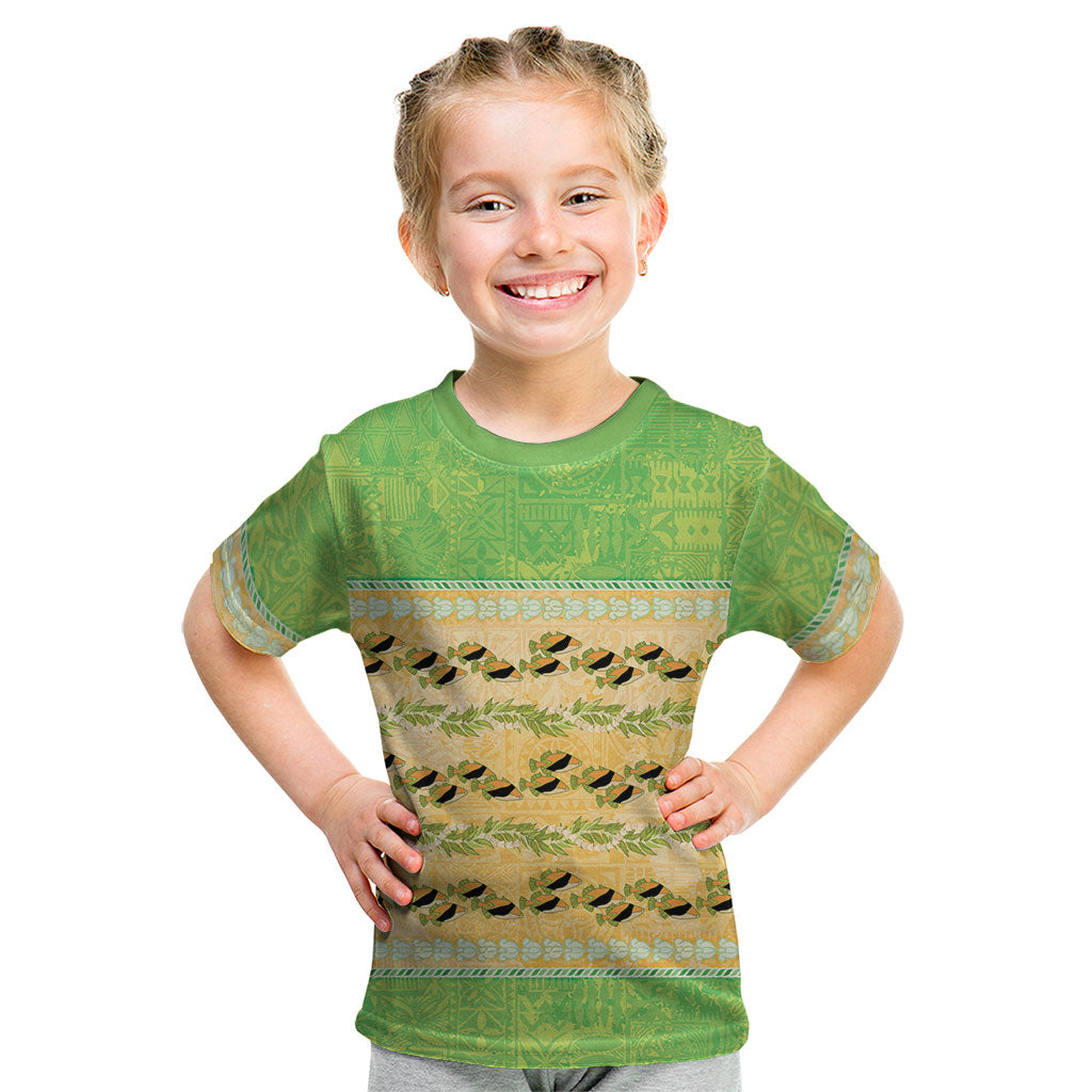 Hawaii Humuhumu Fish Maile Pikake Lei Kid T Shirt Tribal Tapa Green Version LT05 Green - Polynesian Pride