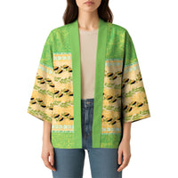 Hawaii Humuhumu Fish Maile Pikake Lei Kimono Tribal Tapa Green Version LT05 - Polynesian Pride