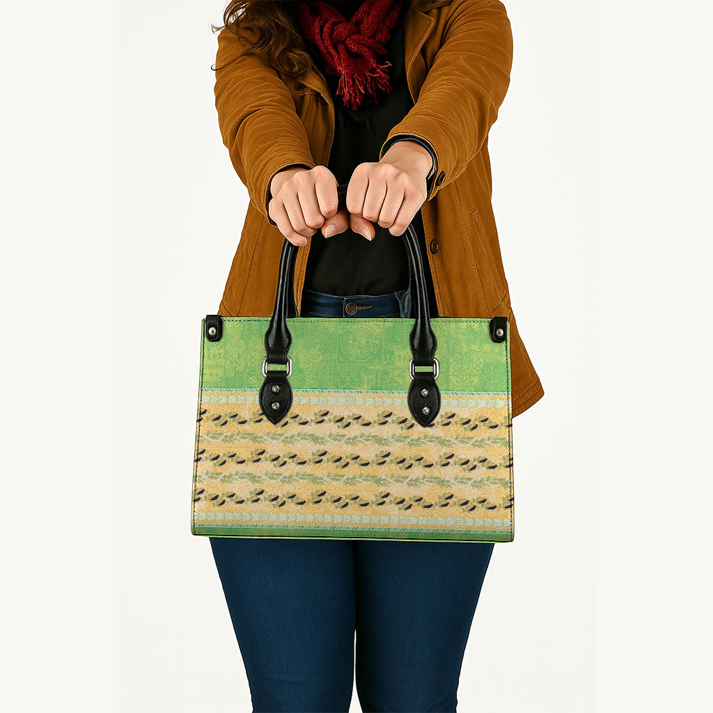 Hawaii Humuhumu Fish Maile Pikake Lei Leather Bag Tribal Tapa Green Version LT05 - Polynesian Pride