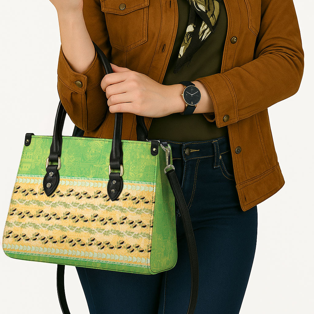 Hawaii Humuhumu Fish Maile Pikake Lei Leather Bag Tribal Tapa Green Version LT05 - Polynesian Pride