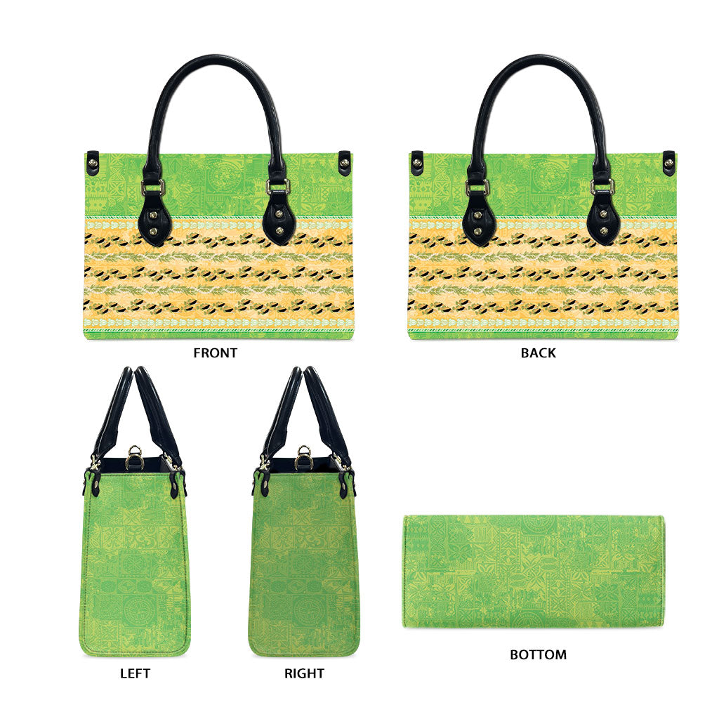 Hawaii Humuhumu Fish Maile Pikake Lei Leather Bag Tribal Tapa Green Version LT05 - Polynesian Pride
