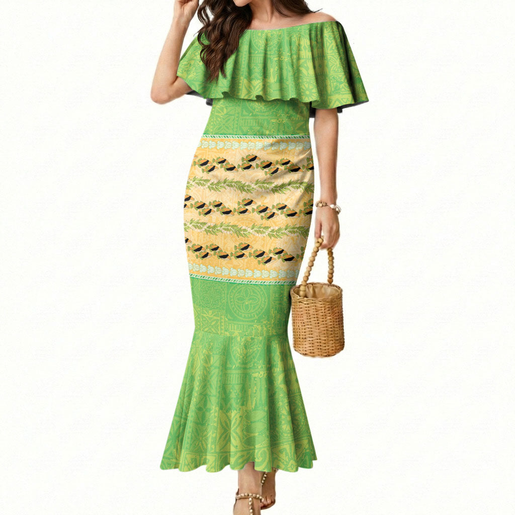 Hawaii Humuhumu Fish Maile Pikake Lei Mermaid Dress Tribal Tapa Green Version LT05 Women Green - Polynesian Pride