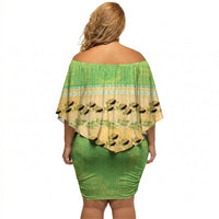Hawaii Humuhumu Fish Maile Pikake Lei Off Shoulder Short Dress Tribal Tapa Green Version LT05 - Polynesian Pride