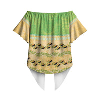 Hawaii Humuhumu Fish Maile Pikake Lei Off Shoulder Wrap Waist Top Tribal Tapa Green Version LT05 - Polynesian Pride