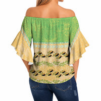 Hawaii Humuhumu Fish Maile Pikake Lei Off Shoulder Wrap Waist Top Tribal Tapa Green Version LT05 - Polynesian Pride