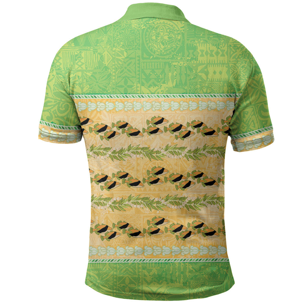 Hawaii Humuhumu Fish Maile Pikake Lei Polo Shirt Tribal Tapa Green Version LT05 - Polynesian Pride