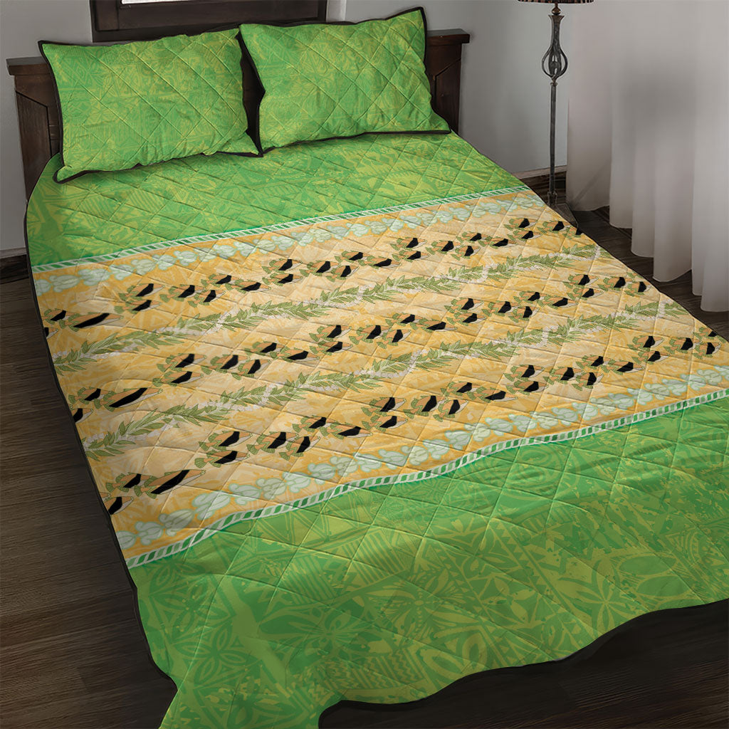Hawaii Humuhumu Fish Maile Pikake Lei Quilt Bed Set Tribal Tapa Green Version LT05 Green - Polynesian Pride