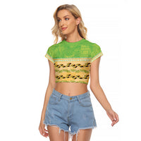 Hawaii Humuhumu Fish Maile Pikake Lei Raglan Cropped T Shirt Tribal Tapa Green Version LT05 Female Green - Polynesian Pride