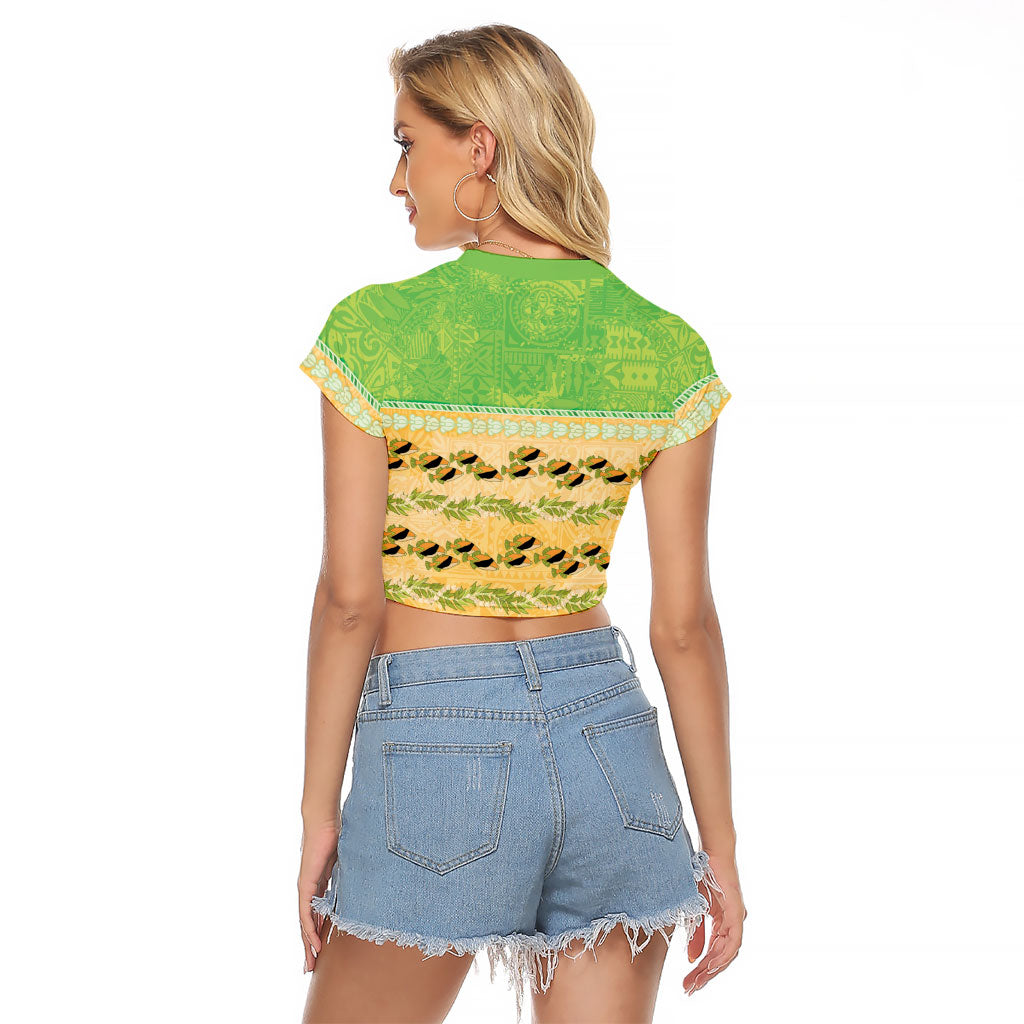 Hawaii Humuhumu Fish Maile Pikake Lei Raglan Cropped T Shirt Tribal Tapa Green Version LT05 - Polynesian Pride
