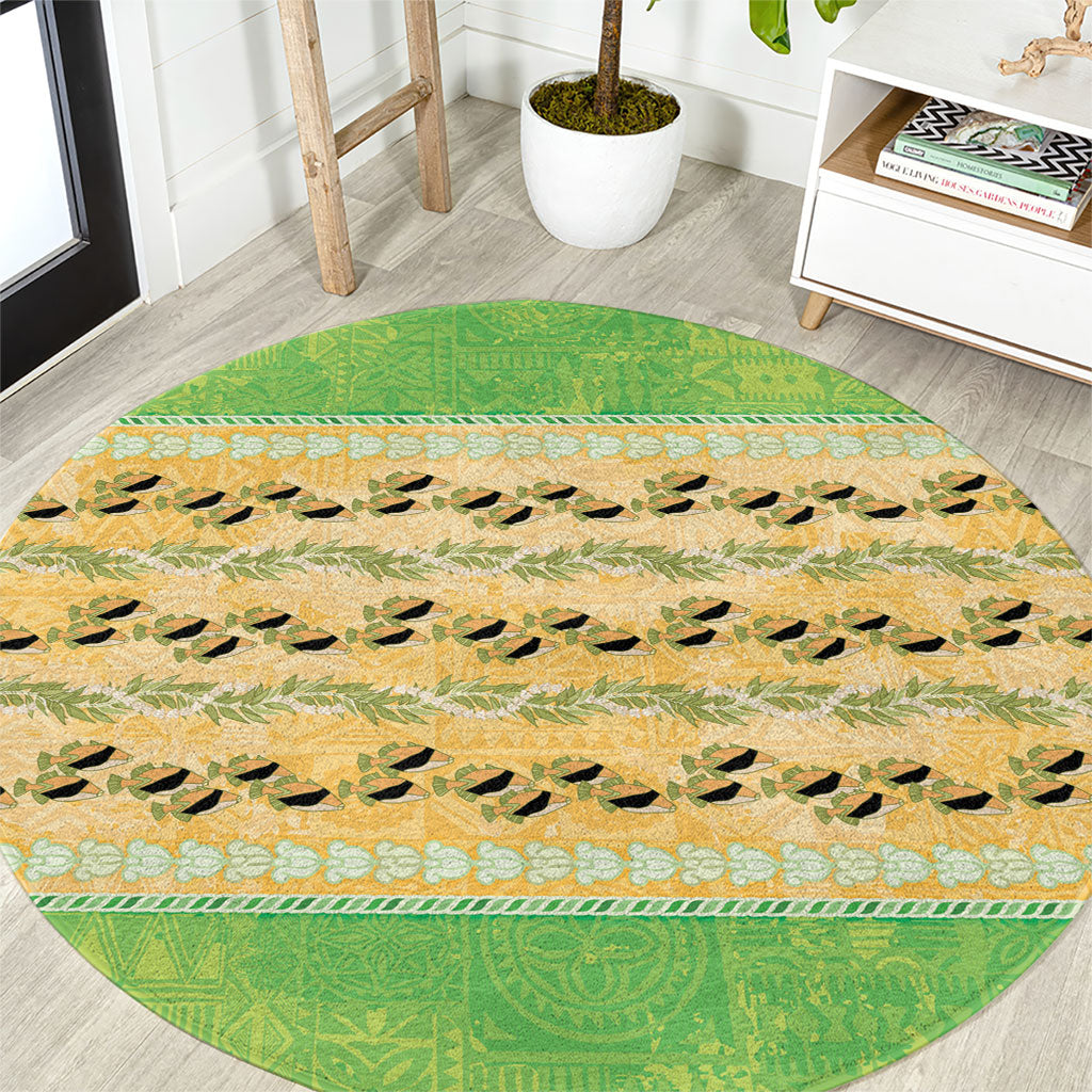 Hawaii Humuhumu Fish Maile Pikake Lei Round Carpet Tribal Tapa Green Version LT05 Green - Polynesian Pride