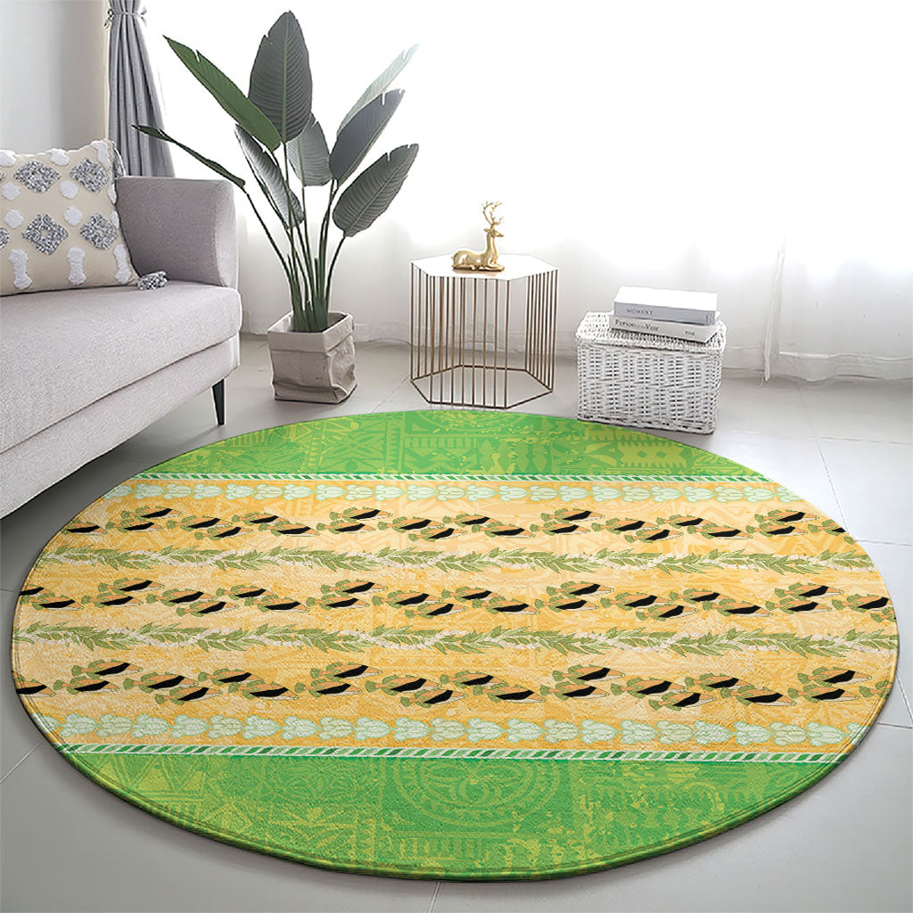 Hawaii Humuhumu Fish Maile Pikake Lei Round Carpet Tribal Tapa Green Version LT05 - Polynesian Pride